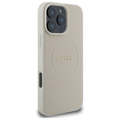 4. Etui Guess Grained Gold Ring MagSafe na iPhone 16 Pro Max - beżowe