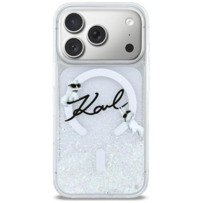 3. Etui Karl Lagerfeld Liquid Glitter Karl Script Logo MagSafe na iPhone 17 Pro - przezroczyste