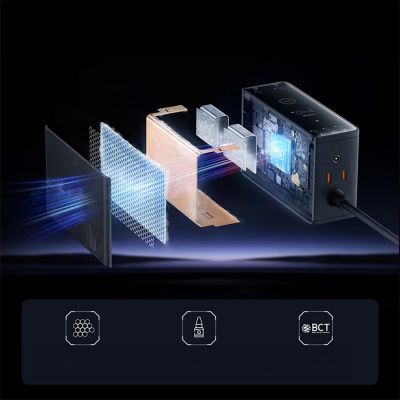 13. Ładowarka sieciowa Baseus Digital GaN 3xUSB-C 1xUSB-A 240W z kablem zasilającym - czarna