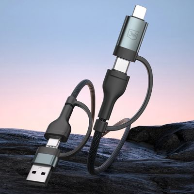 4. Kabel 3mk Hyper Cable N-SERIES 2 in 2 USB-A / USB-C i USB-C / Lightning 1.2m QC 3.0 9V/2A 60W - czarny