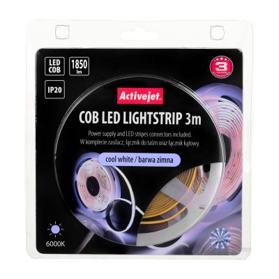 4. Taśma LED COB 3m z zasilaczem barwa zimna IP20