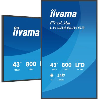 11. iiyama LH4366UHSB-B1AG signage display Płaski panel Digital Signage 109,2 cm (43") LCD Wi-Fi 800 cd/m2 4K Ultra HD Czarny Procesor wbudowany Android 24/7
