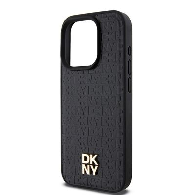 6. Etui DKNY Leather Monogram Pattern Metal Logo MagSafe na iPhone 15 Pro - czarne
