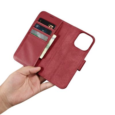 14. iCarer Wallet Case 2in1 etui iPhone 14 Pro Max skórzany pokrowiec z klapką Anti-RFID czerwony (WMI14220728-RD)