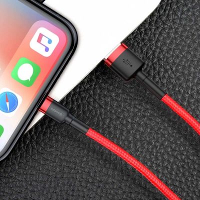 7. Kabel Baseus Cafule USB-A / Lightning 2A QC 3.0 3 m - czerwony