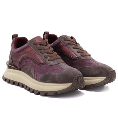 8. Skórzane półbuty sneakersy na platformie burgundowe Artiker 59C0009