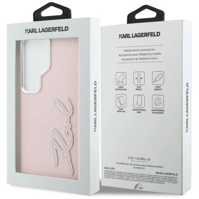 8. Etui Karl Lagerfeld Grained Signature Metal Resin Logo na Samsung Galaxy S26 Ultra - różowe