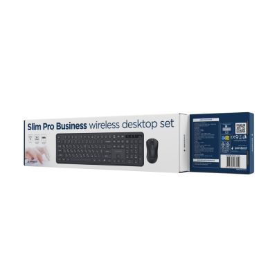 5. GEMBIRD BEZPRZEWODOWY ZESTAW KLAWIATURY + MYSZ SLIM PRO BUSINESS NA BIURKO, CZARNY, UKŁAD RU