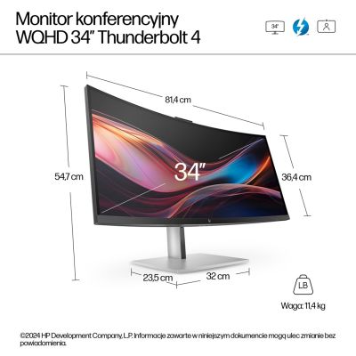 4. Monitor HP LED 34” S7 Pro 734pm (8K157UT) Curved IPS 120Hz WQHD Kamera RJ-45 ThunderBolt 4