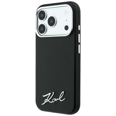 2. Etui Karl Lagerfeld Saffiano Small Script Metal Logo MagSafe na iPhone 18 Pro / 17 Pro - czarne