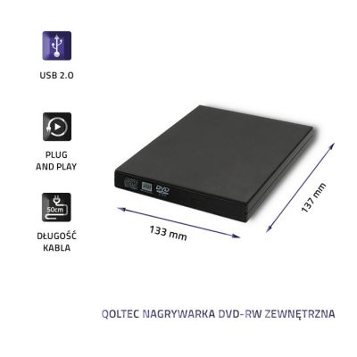 3. QOLTEC NAGRYWARKA DVD-RW ZEWNĘTRZNA | USB 2.0 | CZARNA