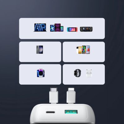 11. Mini powerbank Joyroom JR-PBC06 z wbudowanymi kablami USB-C / Lightning 30W 10000mAh - biały