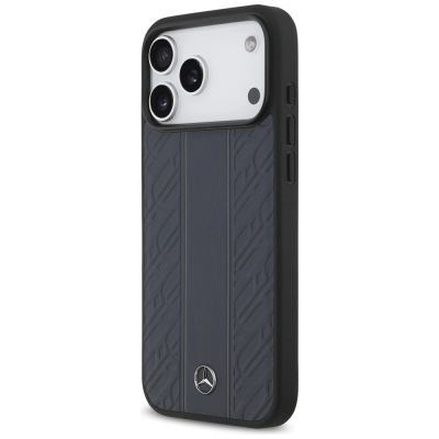 2. Etui Mercedes Leather Laurel Leaves Stripes MagSafe na iPhone 17 Pro Max - niebieskie