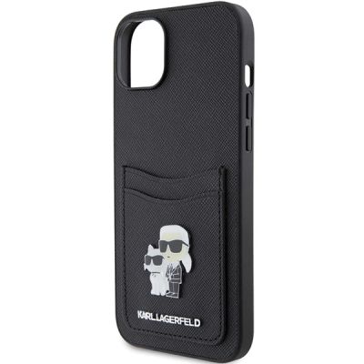 6. Etui Karl Lagerfeld Saffiano Cardslot Karl&Choupette Metal Pin do iPhone 15 - czarne