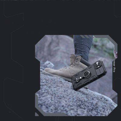 10. Nillkin CamShield Armor Pro Case etui iPhone 14 Plus pancerny pokrowiec z osłoną na aparat ring podstawka czarne