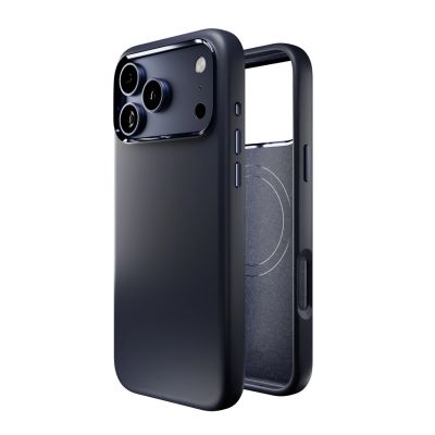 4. Etui silikonowe Puro Icon Mag Pro Liquid Silicone na iPhone 17 Pro kompatybilne z MagSafe, z ochroną aparatu i aluminiowymi przyciskami - ciemnoniebieskie