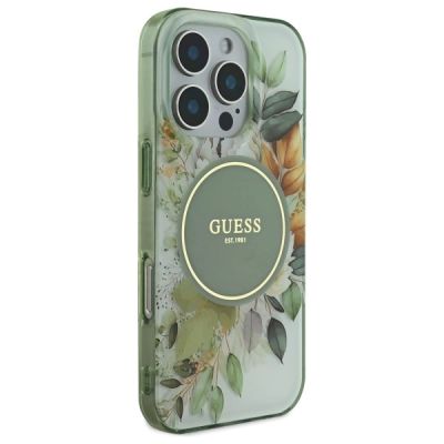 3. Etui Guess IML Flower & Tonal Circle MagSafe na iPhone 16 Pro Max - zielone
