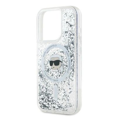 6. Etui Karl Lagerfeld Liquid Glitter Karl Head MagSafe na iPhone 15 Pro - przezroczyste