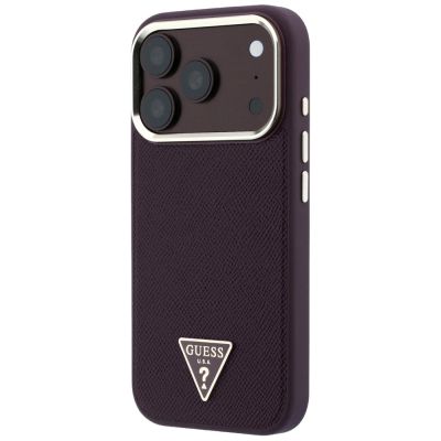 2. Etui Guess Grained Triangle Logo MagSafe na iPhone 18 Pro Max / 17 Pro Max - burgundowe