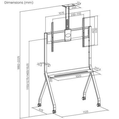 18. MACLEAN WÓZEK DO TV, PÓŁKA NA KAMERĘ, NA KÓŁKACH, 55-100", MAX. OBCIĄŻENIE 120KG/10KG PÓŁKA, MAX. VESA 900X600 MC-114 B