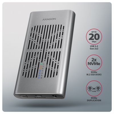 2. Axagon EEM2-20GD stacja dokująca do dysków twardych USB 3.2 Gen 2 (3.1 Gen 2) Type-C Czarny, Szary