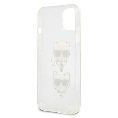 7. Etui Karl Lagerfeld Glitter Karl's & Choupette Head na iPhone 13 mini - srebrne