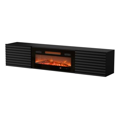 5. Szafka RTV TULA 183x35x37 czarny mat + czarny kominek