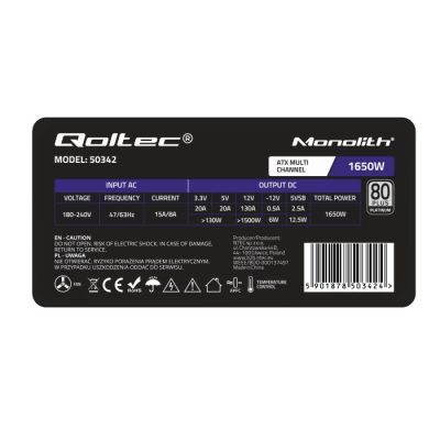 9. Qoltec Wydajny Zasilacz ATX 1650W | 80 Plus Platinum