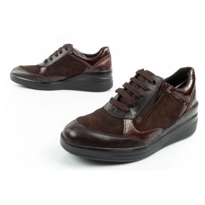 8. Scholl Emma Laces uty damskie sportowe skórzane brązowe platforma