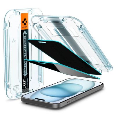 11. Szkło hartowane Spigen Glas.tR EzFit prywatyzujące na iPhone 15 / 16 z adapterem (2 szt.)