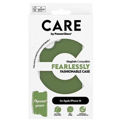 4. Etui CARE by PanzerGlass Fashion Case z MagSafe na iPhone 16 - zielone