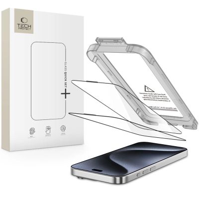 Szkło hartowane Tech-Protect Quick Set+ 2-pack na iPhone 15 Pro - czarne