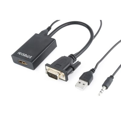 3. Adapter GEMBIRD A-VGA-HDMI-01 (HDMI F - D-Sub (VGA), Jack stereo 3,5 mm, USB 2.0 M; 0,15m; kolor czarny)