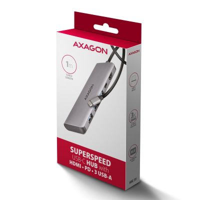 7. Axagon HMC-5H USB-C 3.2 Gen 1 hub 3x USB-A 4K HDMI PD 100W - Silber Przewodowa USB 3.2 Gen 1 (3.1 Gen 1) Type-C Srebrny