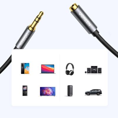6. Kabel Ugreen AV118 10595 mini jack 3,5 mm (męski) / mini jack 3,5 mm (żeński) 3m - srebrny