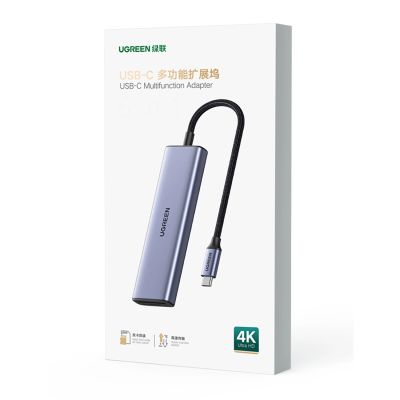3. HUB Ugreen CM511 20956A 6w1 USB-C - HDMI / 3x USB-A 3.0 / czytnik kart SD/TF - szary