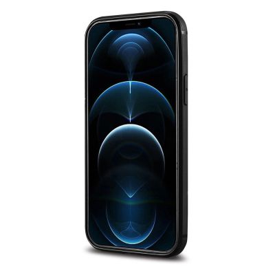 6. iCarer Leather Oil Wax etui pokryte naturalną skórą do iPhone 12 Pro Max czarny (ALI1206-BK)