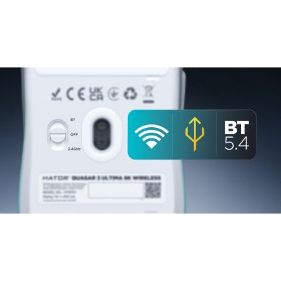13. HATOR Quasar 3 Ultima 8K Wireless myszka Gaming Po prawej stronie RF Wireless + Bluetooth + USB Type-C Optyczny 30000 DPI