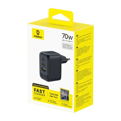 3. Ładowarka sieciowa Baseus EnerFill FE22 70W 2 x USB-C + USB-A - czarna
