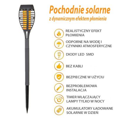 10. POCHODNIA LAMPA SOLARNA TAŃCZĄCE PŁOMYKI 12 LED SMD 7,5x7,5x46,5CM SZARA