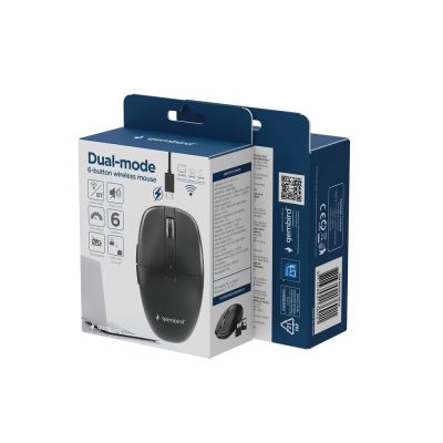 8. GEMBIRD MYSZ BEZPRZEWODOWA DUAL-MODE (2.4G + BT) 1600 DPI, 6 PRZYCISKÓW, KOLOR CZARNY