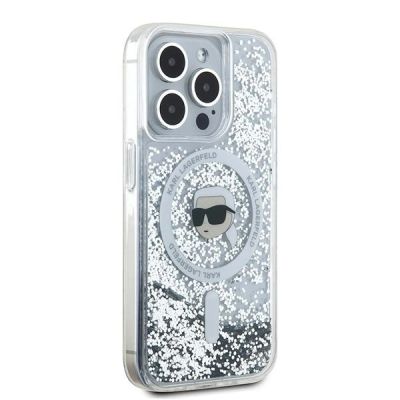 4. Etui Karl Lagerfeld Liquid Glitter Karl Head MagSafe na iPhone 15 Pro Max - przezroczyste