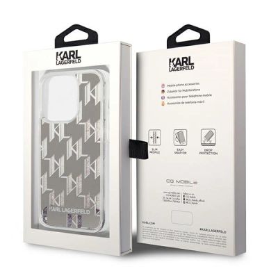 8. Etui Karl Lagerfeld Liquid Glitter Monogram na iPhone 14 Pro - srebrne