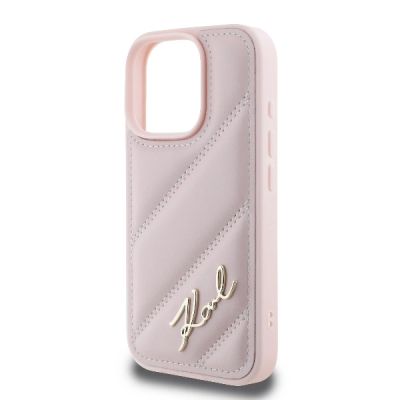 6. Etui Karl Lagerfeld Quilted Signature na iPhone 16 Pro - różowe