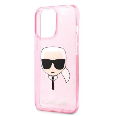6. Etui Karl Lagerfeld Glitter Karl's Head na iPhone 13 Pro Max - różowe