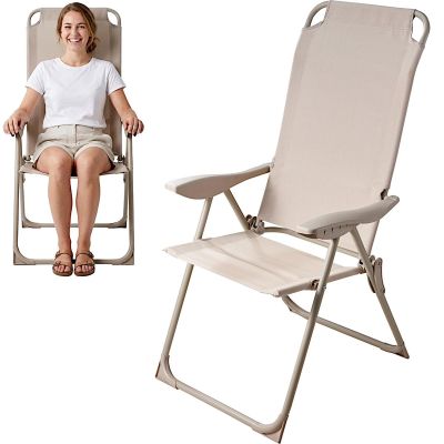 6. KRZESŁO FOTEL TURYSTYCZNE Z PODŁOKIETNIKAMI SKŁADANE BEŻOWE REDCLIFFS