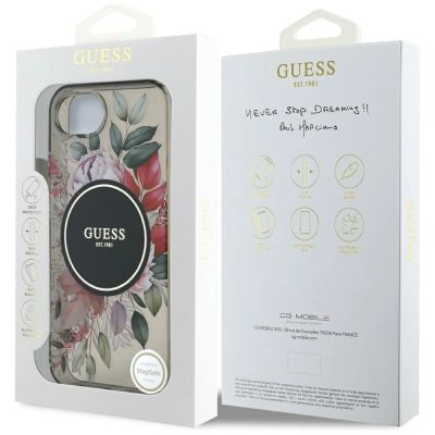 8. Etui Guess IML Flowers MagSafe na iPhone 16e - czarne