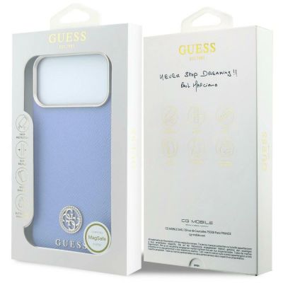 8. Etui Guess Grained Round Strass Logo MagSafe na iPhone 18 Pro / 17 Pro - niebieskie