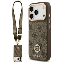 Etui Guess 4G Strass Logo & Big Strap Metal Buttons MagSafe na iPhone 17 Pro - brązowe