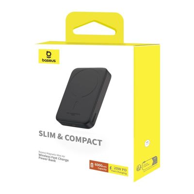 13. Powerbank Baseus Magnetic Mini Air 6000mAh 20W z ładowaniem indukcyjnym z kablem Baseus Simple USB-C (20V/3A) 30cm - czarny